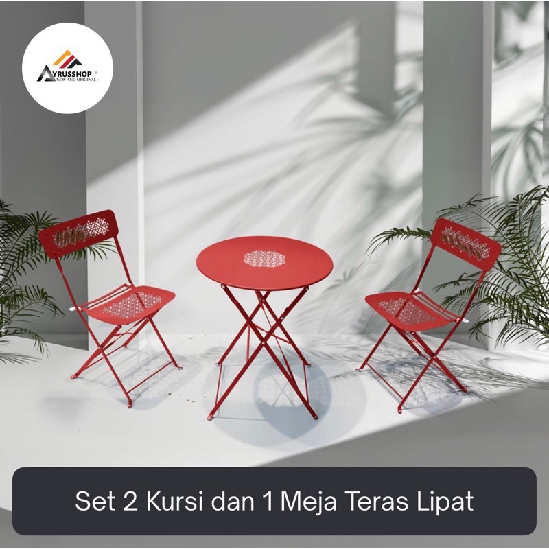 Soleil Lucia Bistro Set Kursi & Meja Lipat Teras-Merah-Biru/Set Kursi & Meja Lipat