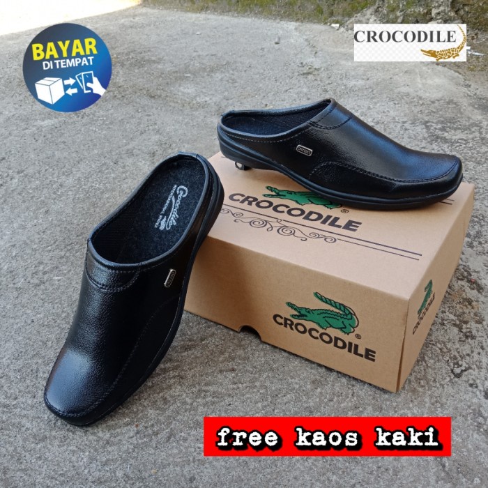 DRB Sendal Sepatu Pria crocodile 007 Sepatu Sandal Bustong Slop Kulit PU - Cokelat, 40