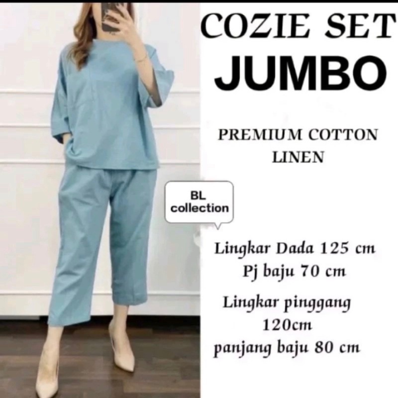 COZIE ONE SET JUMBO Setelan Wanita Linen Premium Terbaru UK XXXL