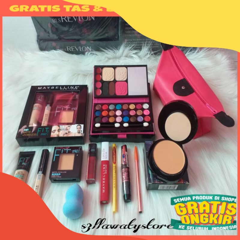 Paket Make Up Sueper Lengkap 12 in 1  Murah / Paket Kosmetik Maybelline / Paket Seserahan/ Grey abu