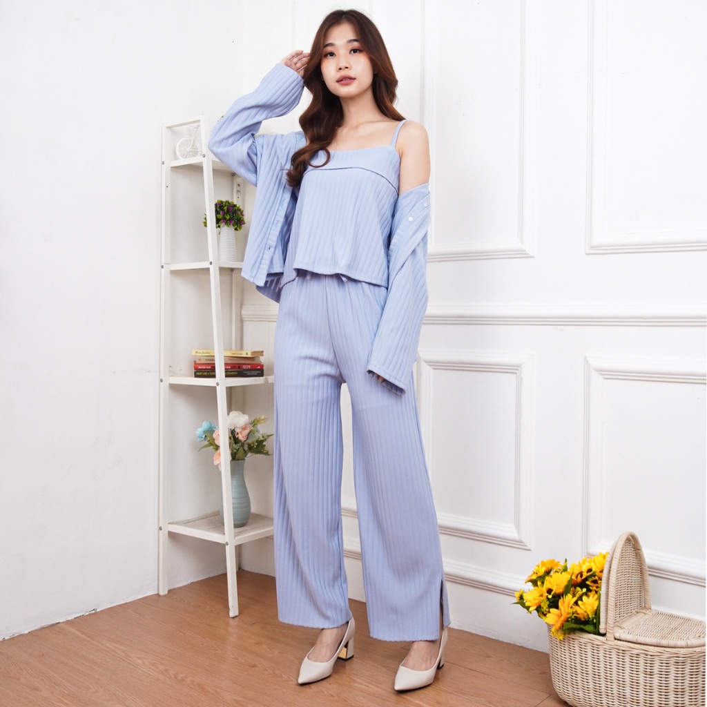 RKPERWIRA - ZNF OOTD WANITA IRNI / SETELAN SIENINA /OOTD Wanita Ala Korean Style / Oneset Polos RIB 