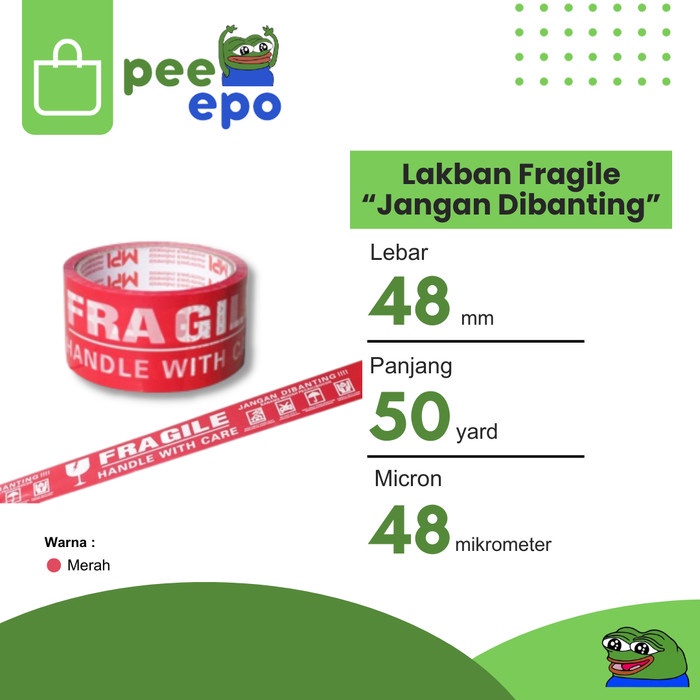 

Lakban Fragile Merah Jangan Dibanting 48 mm x 50 YARD Merk MPI