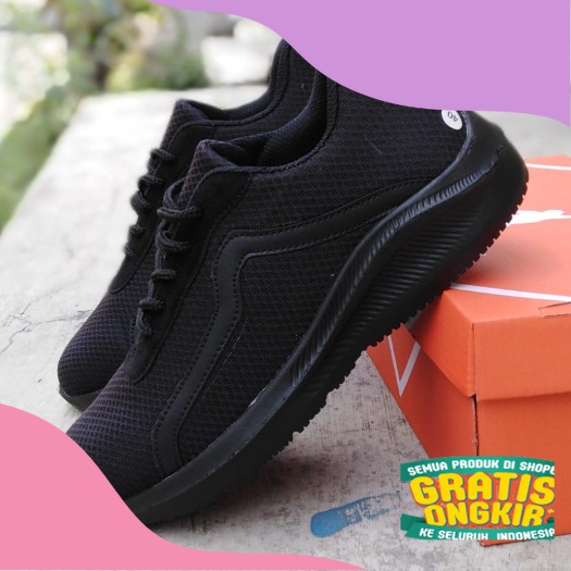 SEPATU SEKOLAH HITAM POLOS PRIA WANITA / SEPATU IMPOR TERBARU FULL BLACK/ Cream Moka
