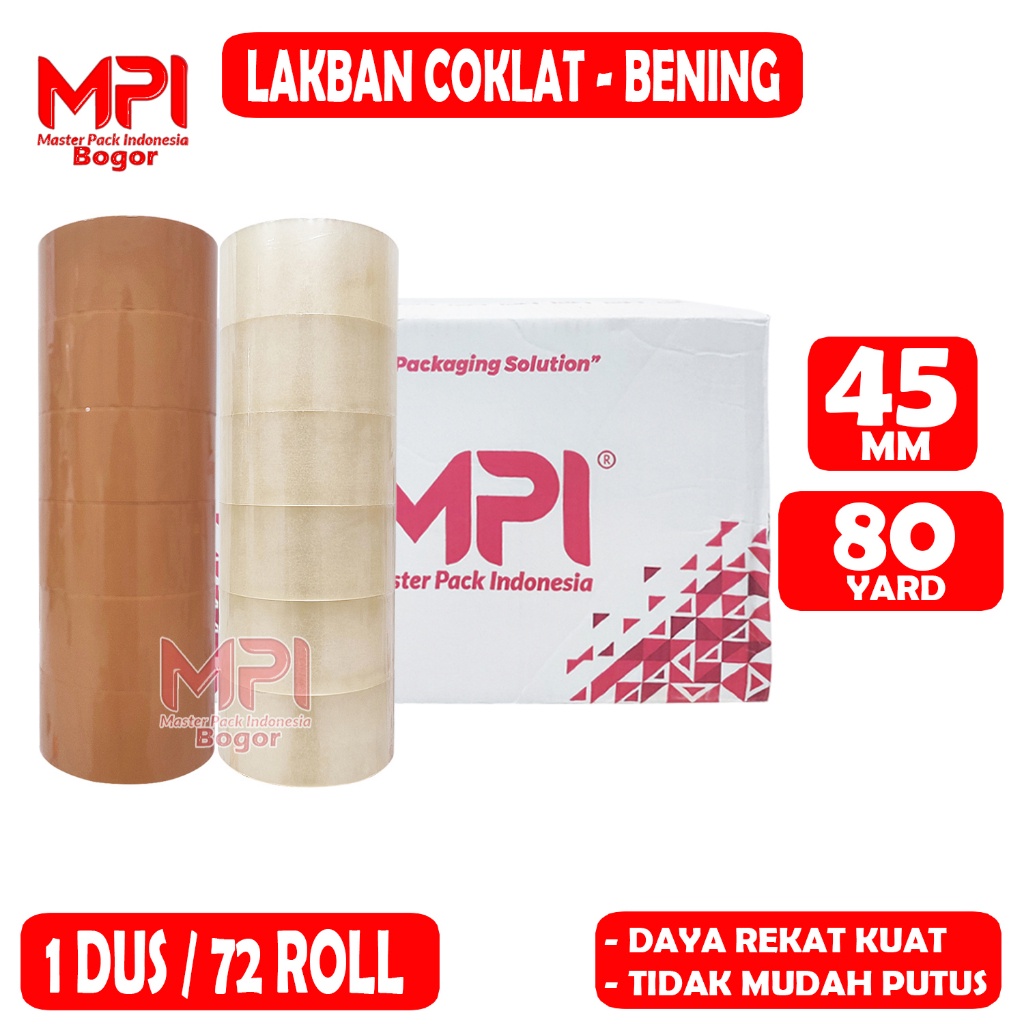 

1 DUS [ 72 ROLL ] Lakban Coklat - Lakban Bening MPI 45 mm x 80 Yard / Lakban Packing - Master Pack Indonesia