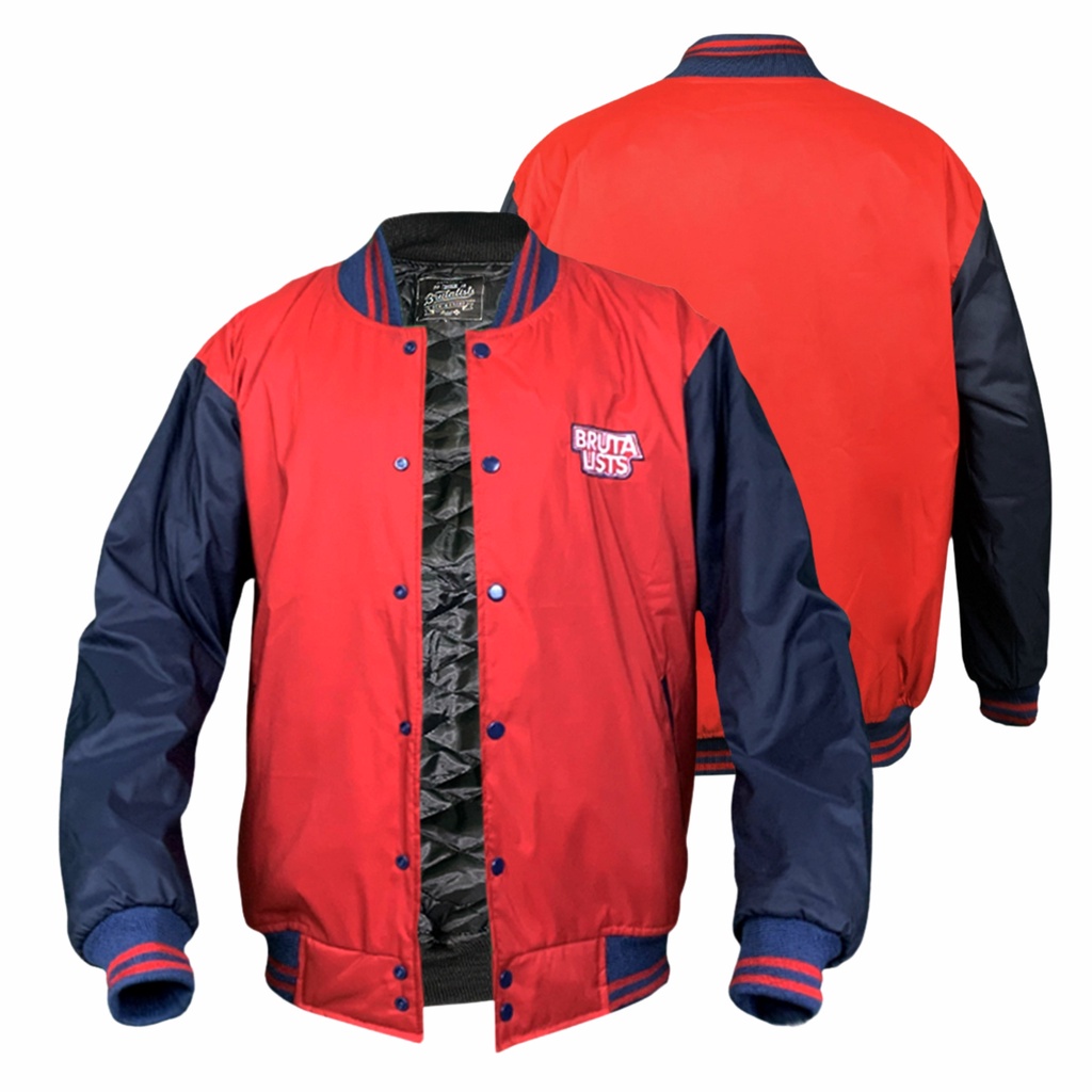 Jaket Baseball Varsity jacket Pria Wanita Varity Apliksi Merah Nevy