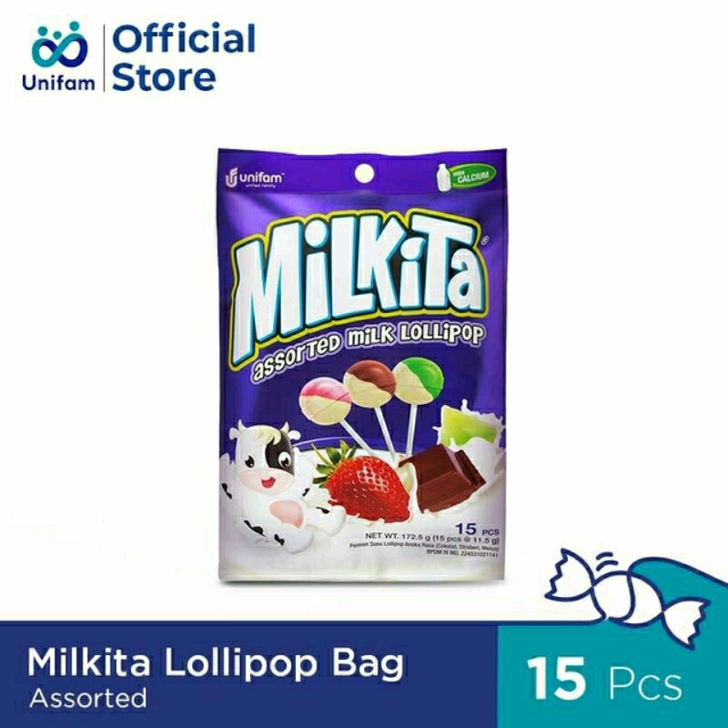 

Milkita LOLLIPOP assorted milk 172 gram isi 15 pcs