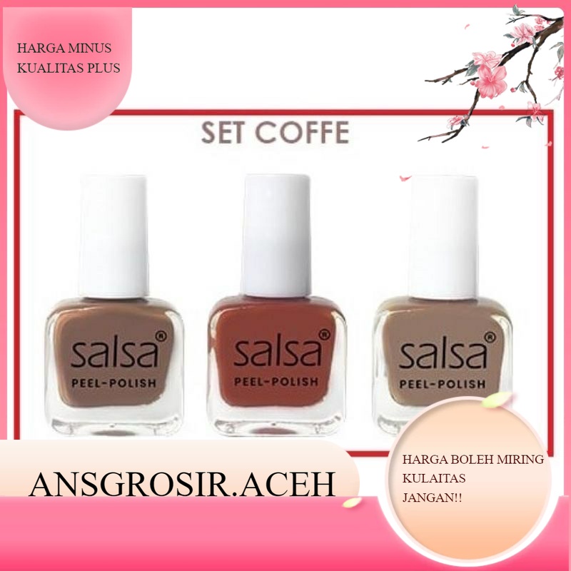 (ANSA)SALSA Kutek Peel Polish Set 1 Box isi 3 /  Set Kutek Peel Off / Cat Kuku Bisa Kelupas