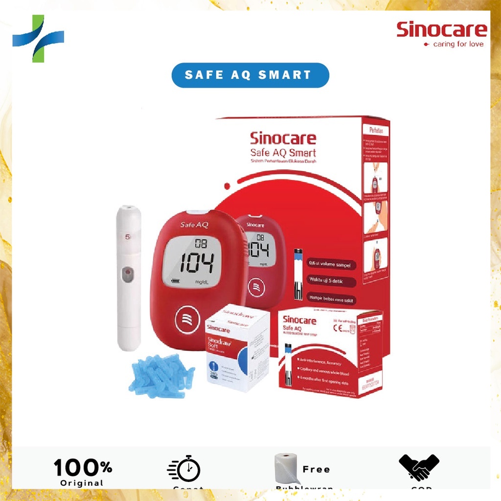 Sinocare Safe AQ Smart Alat Cek/ Ukur/ Tes Gula Darah Paket Lengkap