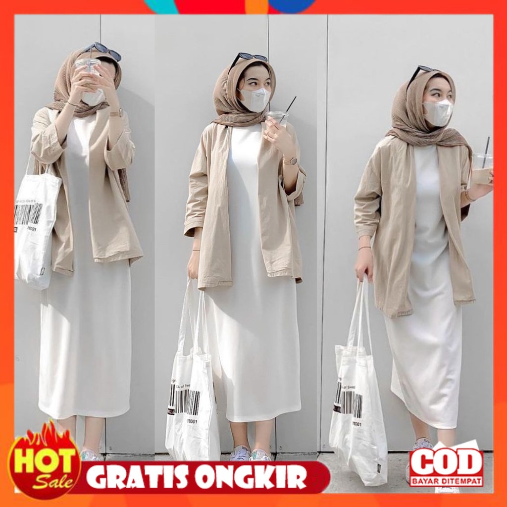 KAIN ADEM HALUS TEBAL / Setelan Lame - One Set 2in1 Dress + Hijab Pashmina Wanita - Ootd Setelan Wan