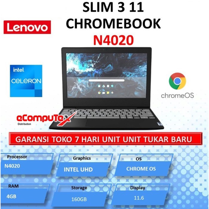 Laptop Lenovo Slim 3 ChromeBook N4020 4GB 160GB 11.6” CHROME OS