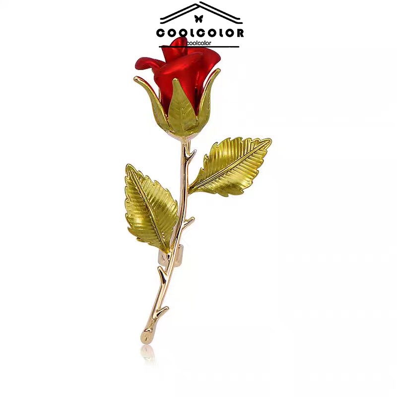 COD  Bros Mawar Merah Minyak Lukis Peony Bunga Mawar Merah Dengan Bros Tetes Kristal-cl