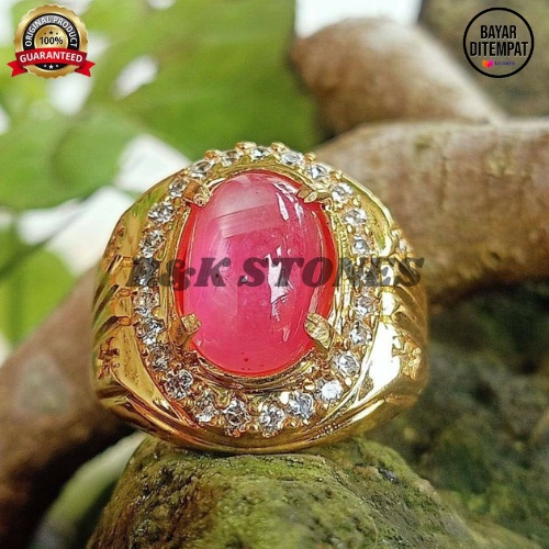 Cincin NATURAL Ruby Burma Merah Delima Full Daging Ring Gold dan Kombinasi