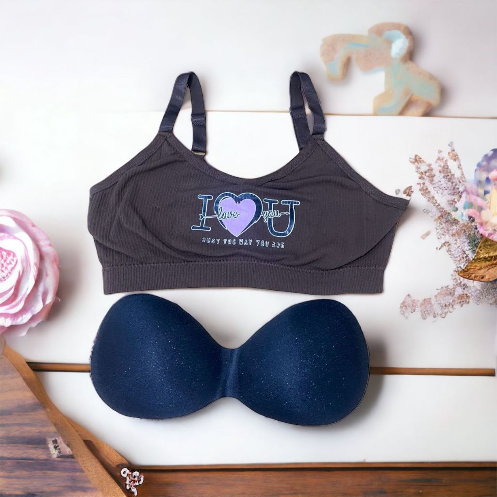 DSM Bra Wanita Tanpa Kawat 6951 Bh Model Seamless Dengan Tali Strap Bisa Di Sesuaikan Bergaya Sexy Bra Sport Nyaman Model Jepang Dengan Tulisan I LOVE YOU Pakaian Dalam Wanita