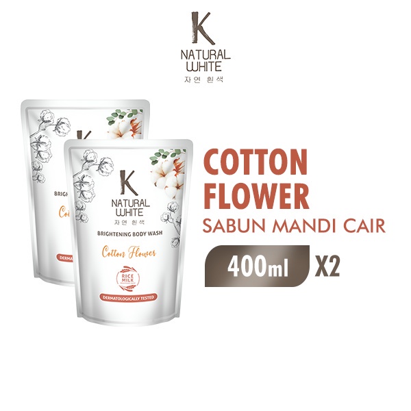 K Natural White Sabun Mandi Cair Cotton Flower Pouch 400 ml x2