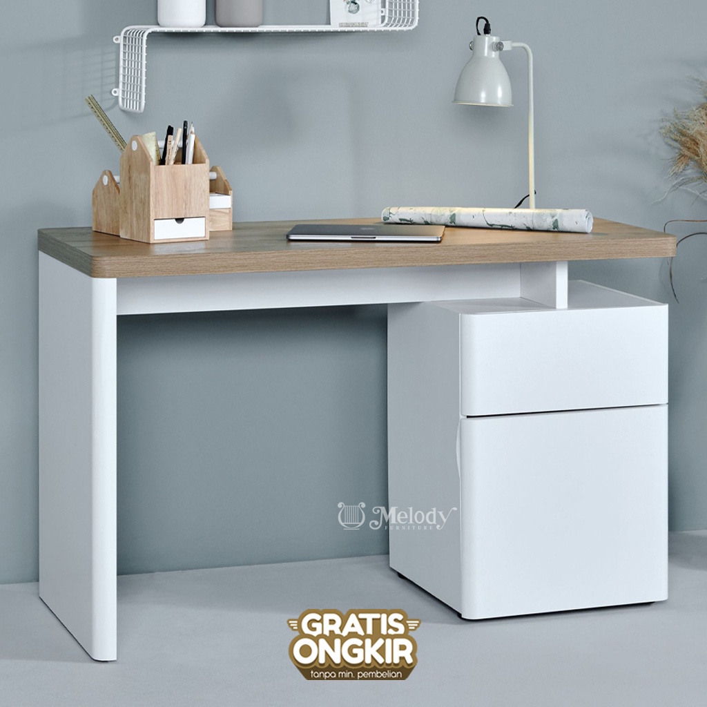 Melody Furniture - Meja Kerja Meja Belajar Minimalis Modern LIBRE 122 RIVIERA - WHITE