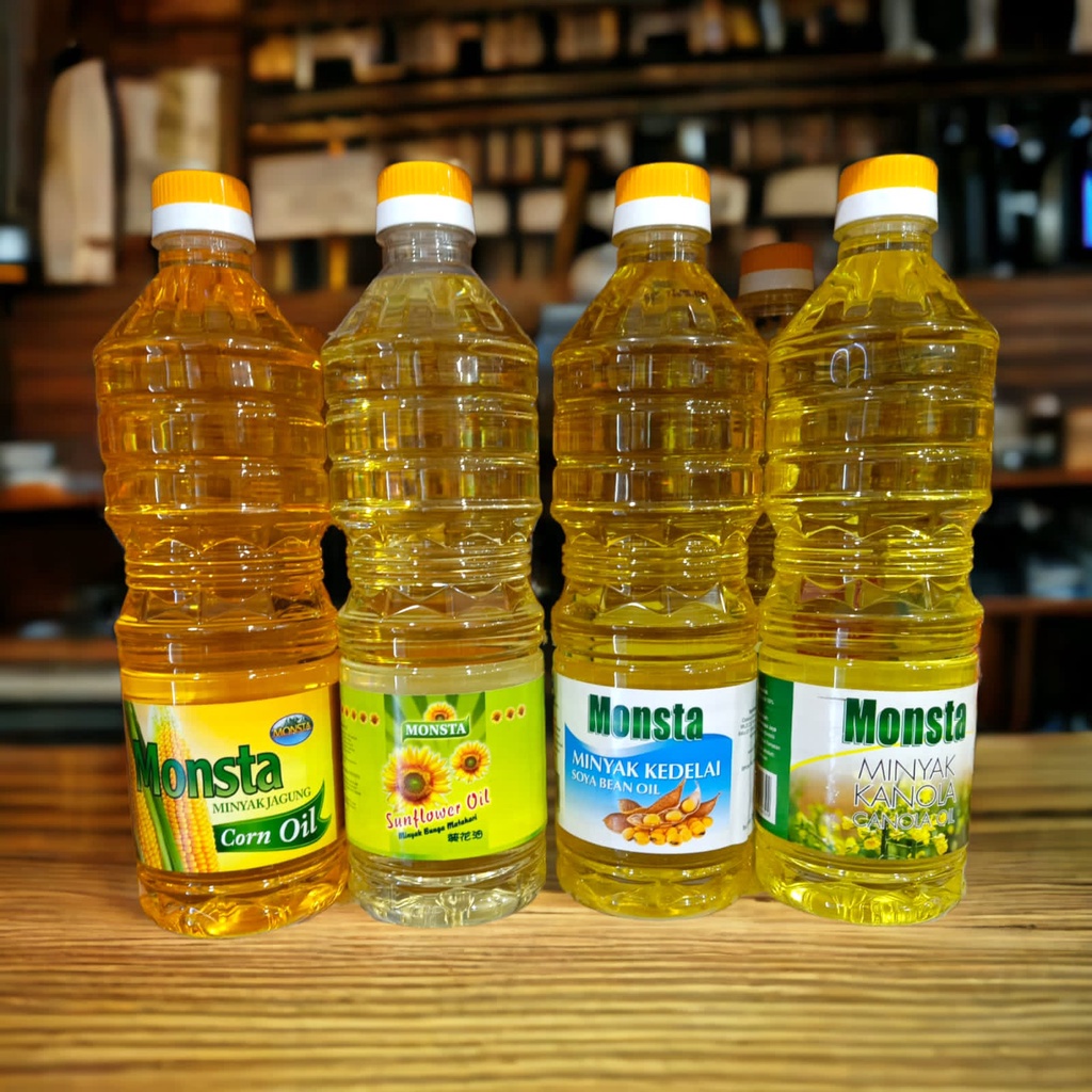 

COD 1 Liter Monsta Minyak Goreng Kedelai (soya bean) / Jagung (Corn) / Bunga Matahari( sunflower oil)/CANOLA KANOLA