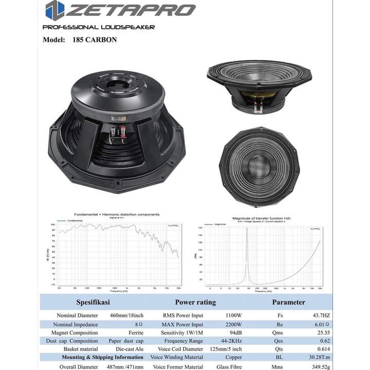 SPEAKER KOMPONEN 18 INCH ZETAPRO 185 CARBON SPIKER ZETAPRO 185 CARBON
