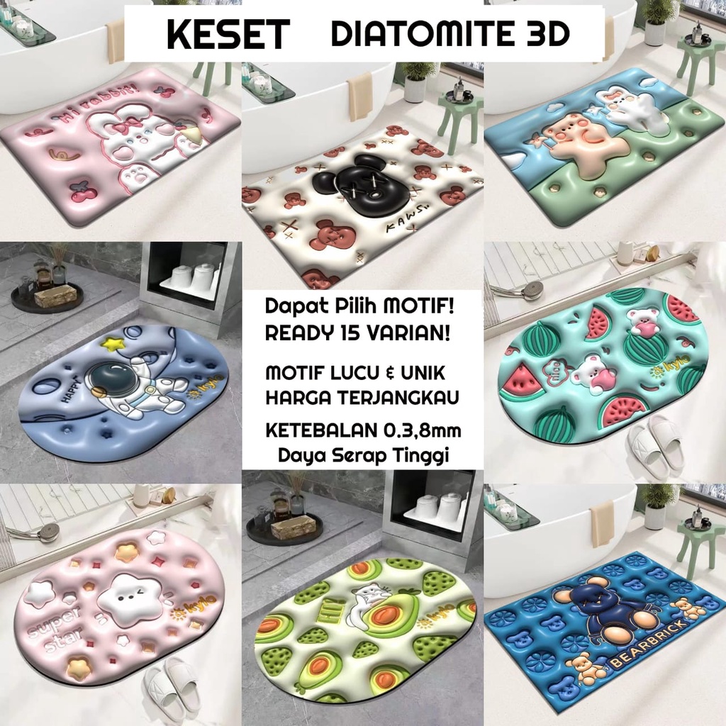 MKR Keset Kaki DIATOMITE Kotak 3D Daya Serap Anti Slip Bau Nyerap Air Tebal 3.8mm  40x60cm Motif Lon