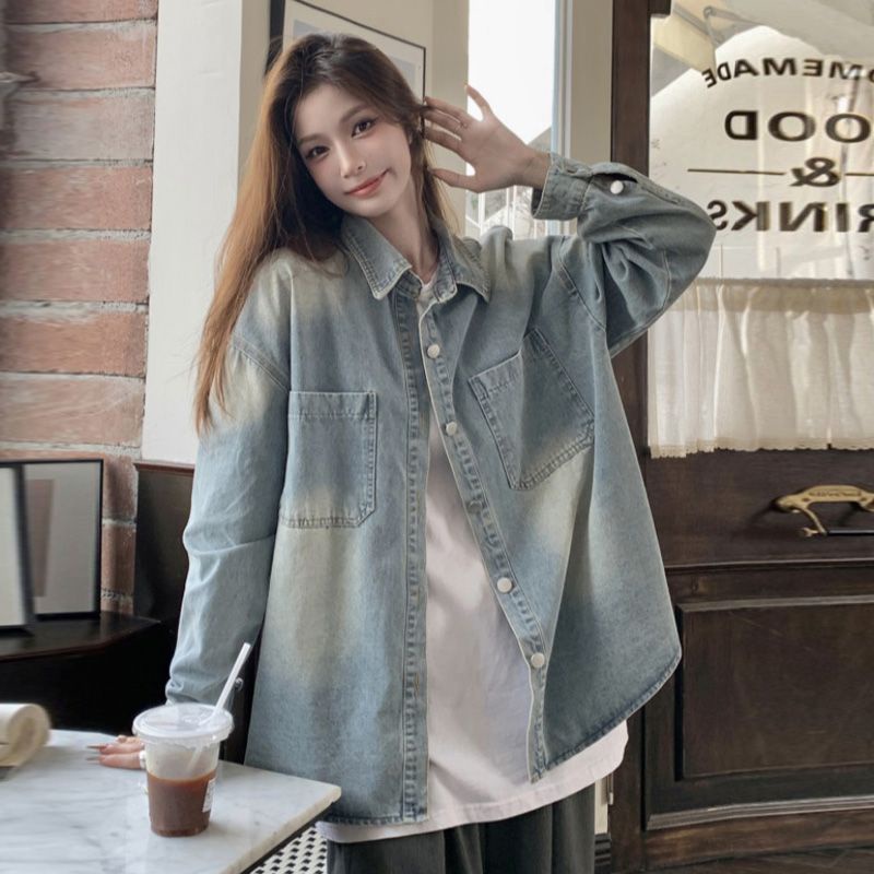 Gradient denim shirt jacket women's casual shirt