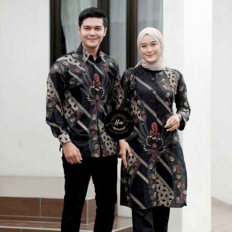 Batik Couple Keluarga Batik Tunik Couple Batik Couple Modern Motif mahkota hitam