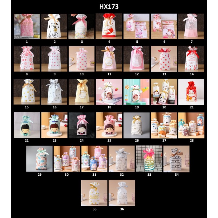 

HX173 50 pcs No.1-30 Plastik Tali Serut Pita Goodie Bag SnackCookies - Motif 14