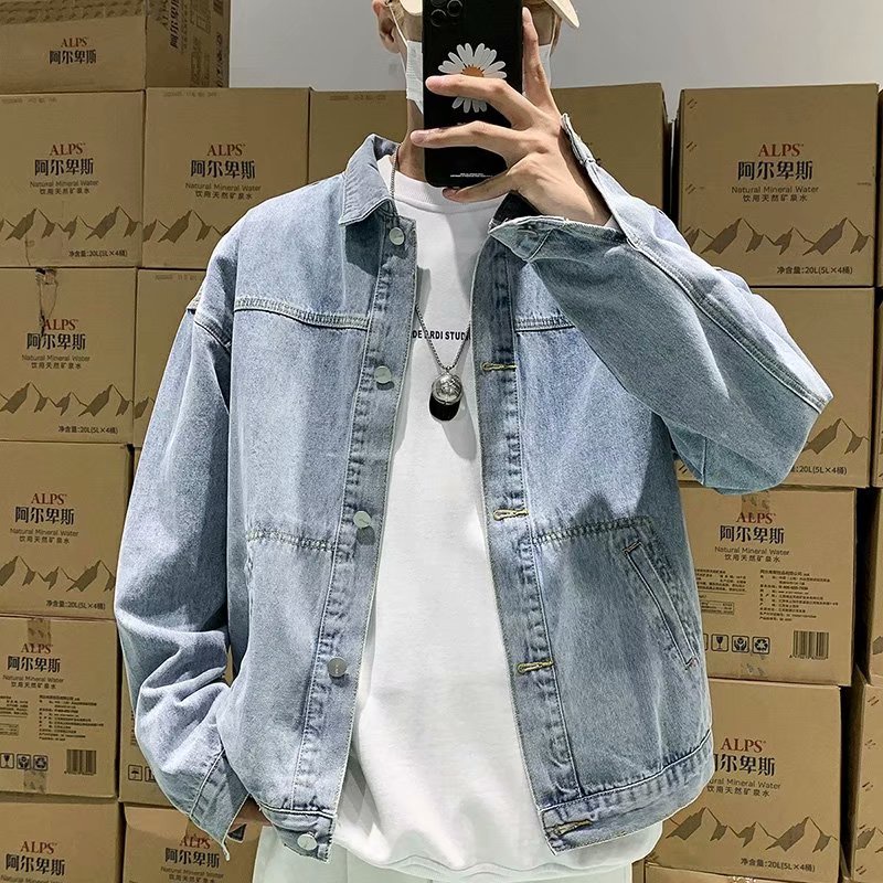 Trendy Instagram slim workwear denim jacket, men's loose fit, oversized, slim fit, versatile jacket,