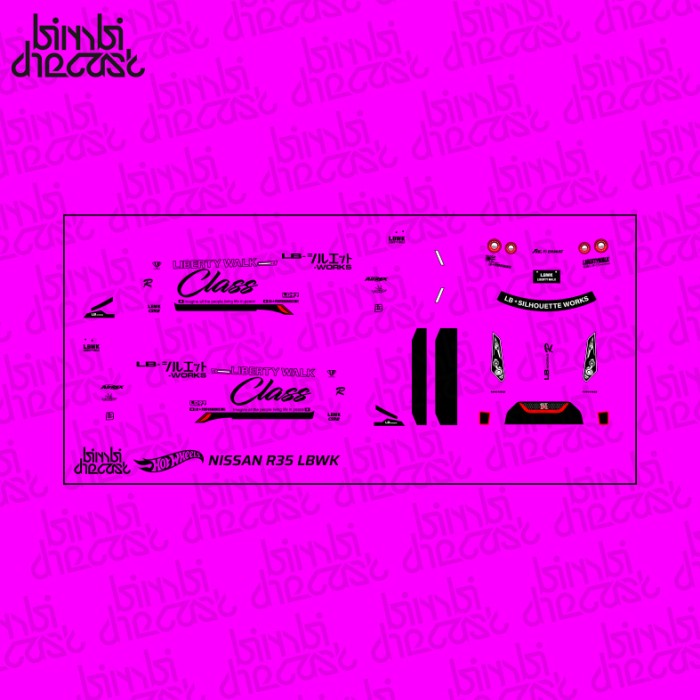 Decal Stiker HW 1/64 Nissan LBWK R35 GTR Pink Class