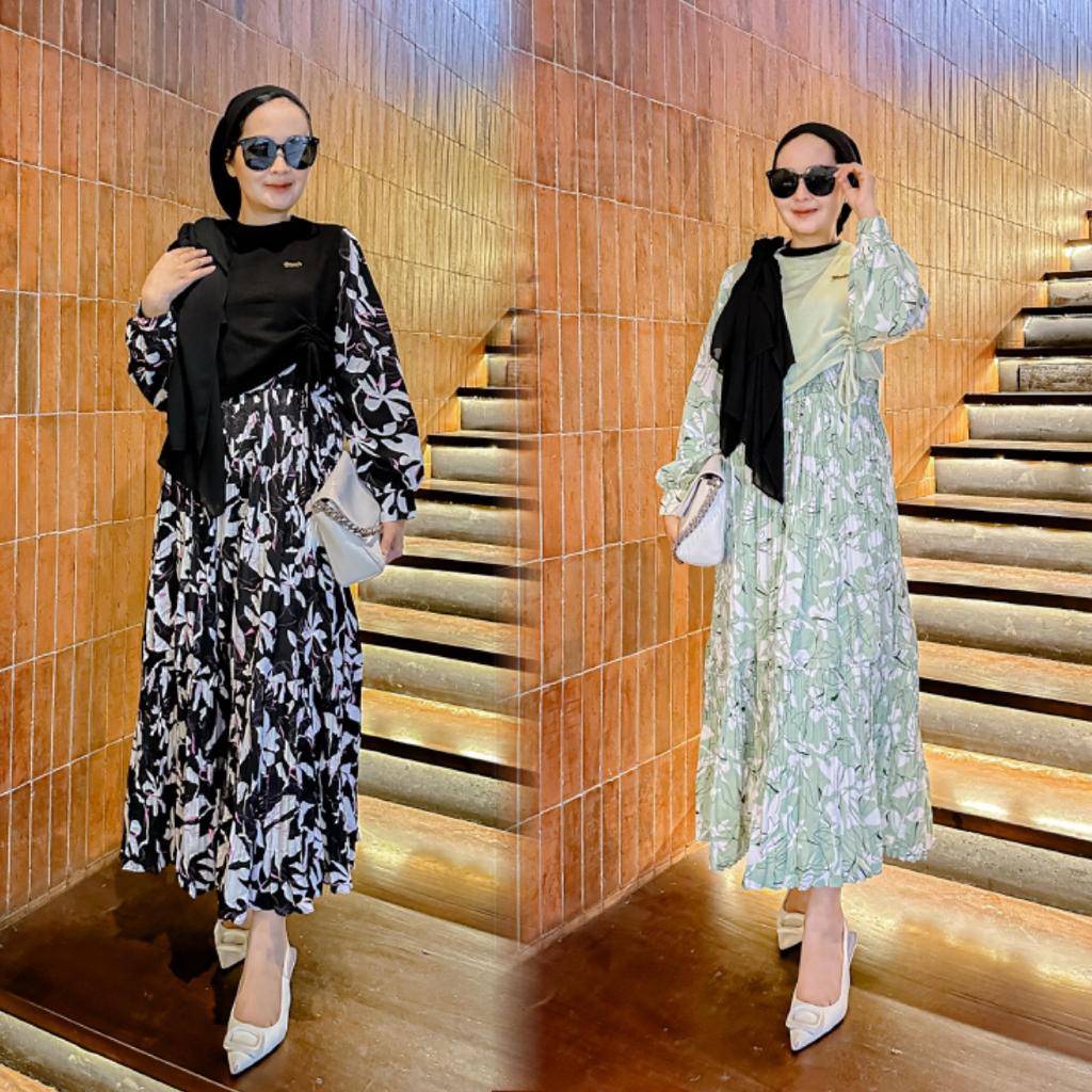 Hanna Midi Dress Silk Pliskit Premium Melia Dress Exclusive | Dress Wanita Premium Silk Plisket Mix 