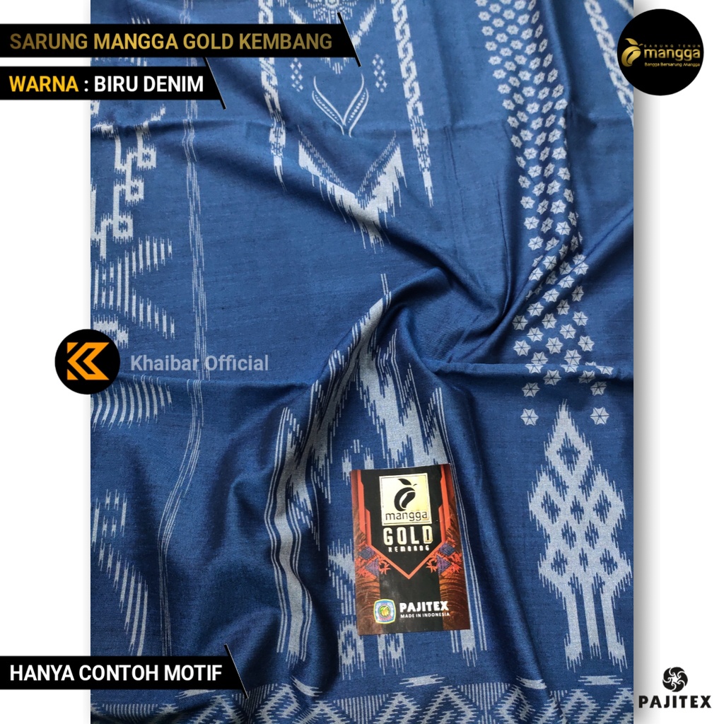 Sarung Mangga Gold Kembang BIRU DENIM Dewasa Sarung Santri Muslim Pria Motif Kembang Khusus Warna Bi