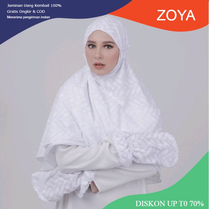 set Bergo & Manset Umroh Zora by ZOYA /perlengkapan bergo Umroh Wanita Bahan Katun Jepang Motif Bord