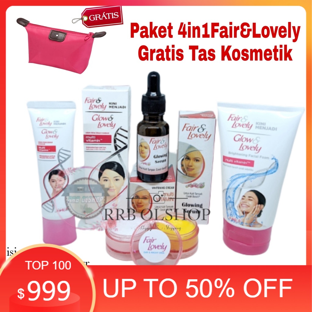 GRATIS TAS!! Paket Fair And Lovely 4in1 ( Facial Foam- Pelembab - Cream Siang Dan Malam- Serum Fair 