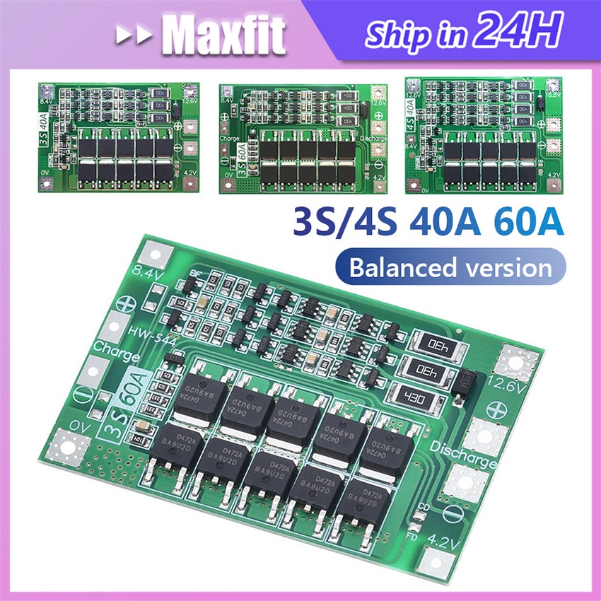 BMS 3S 40A/60A & 4S 40A 12.6V 18650 Charger Module Baterai Li-ion Lithium Battery BMS Balanced / Enh