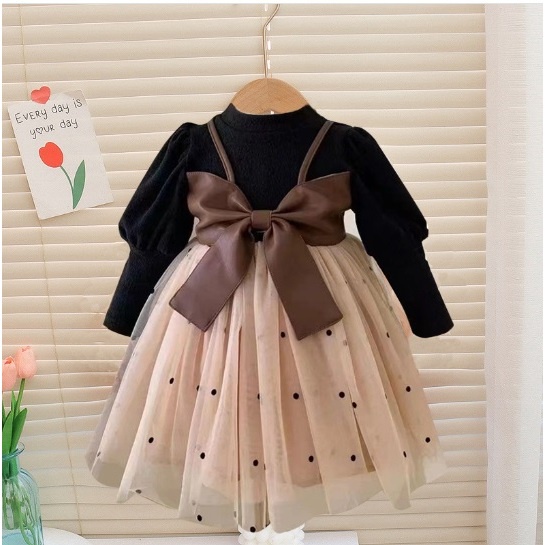 Dress anak IMPORT  korean style import anak perempuan DRESS TUTU HITAM PITA KULIT