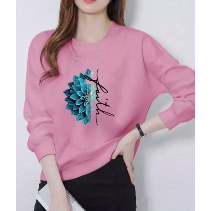 Baju Kaos Lengan Panjang Wanita Dewasa Motif Bunga Flight
