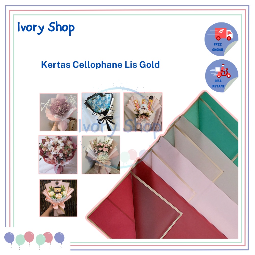 

20 Lembar CELLOPHANE Paper transparan list emas / Kertas Buket bunga lis gold