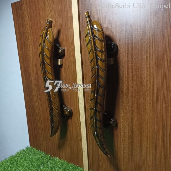 Gagang pintu bahan kayu jati Tarikan pintu ukir asli jepara motif daun - Matengan, 45 Termurah