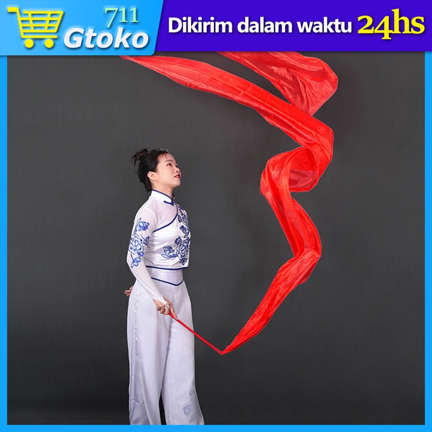 Tali Pita Tari Dance Ribbon Red Silk Twirling Streamer Gymnastic Stick Rod