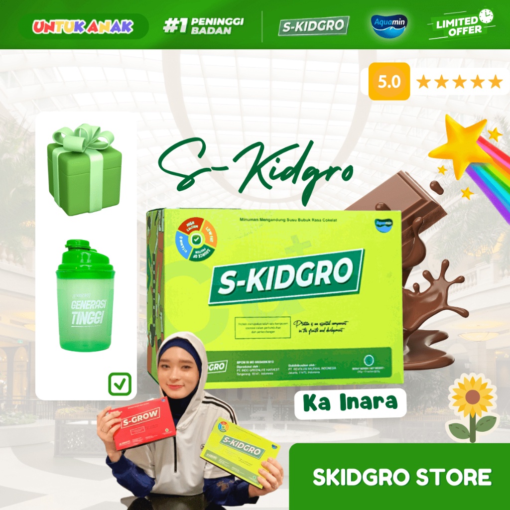 

S-KIDGRO PENINGGI BADAN ANAK SUSU SKIDGROW FULL KALSIUM PROTEIN & DHA ( REKOMENDASI KAK INARA RUSLI ) FREE TUMBLER! BISA COD! ORY