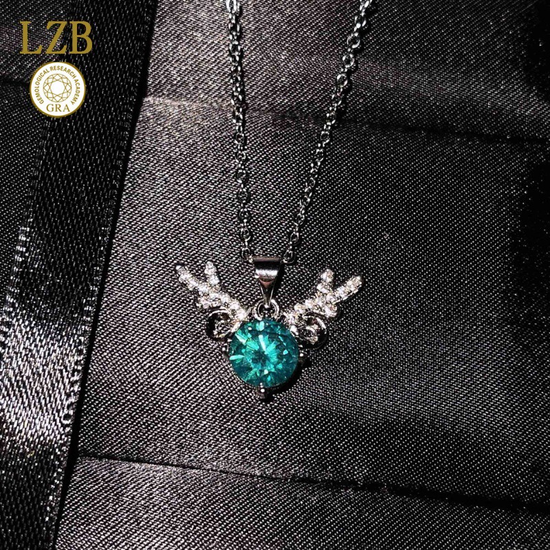 Kalung Pt950 Moissanite Hijau Biru A Rusa Memiliki Liontin Anda