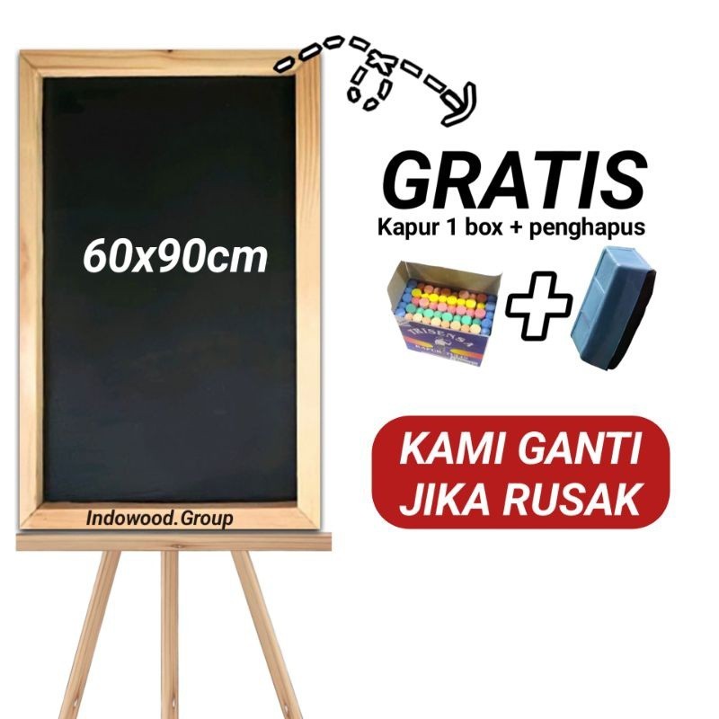 Papan Tulis Kapur 60x90cm + Standing | Papan Tulis Blackboard/Papan Tulis Hitam/Papan Tulis 60x90cm