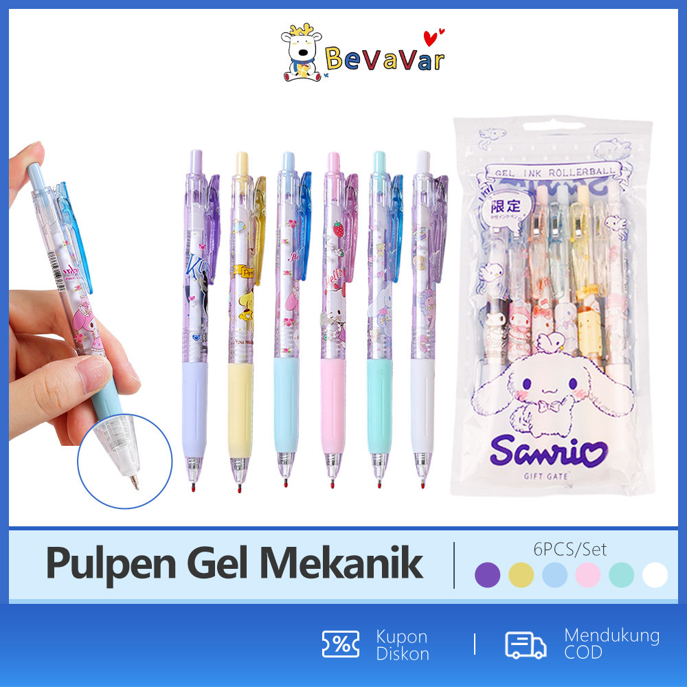 

BEVAVAR Pulpen gel aesthetic 6PCS / Pulpen gel mekanik 0.5 mm