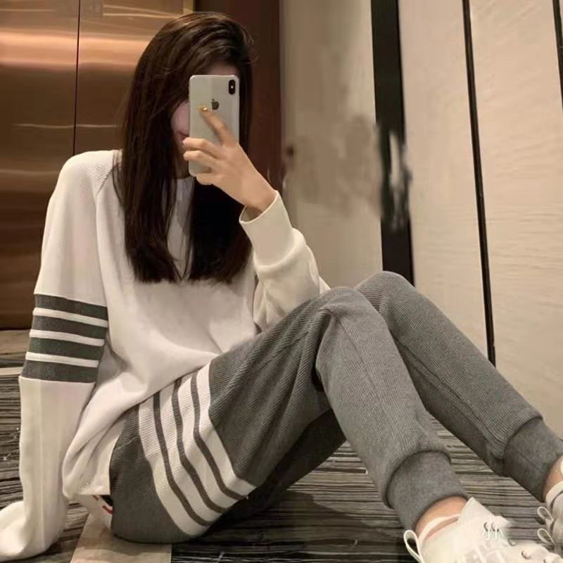 Waffle sports hoodie set for women's new four bar set