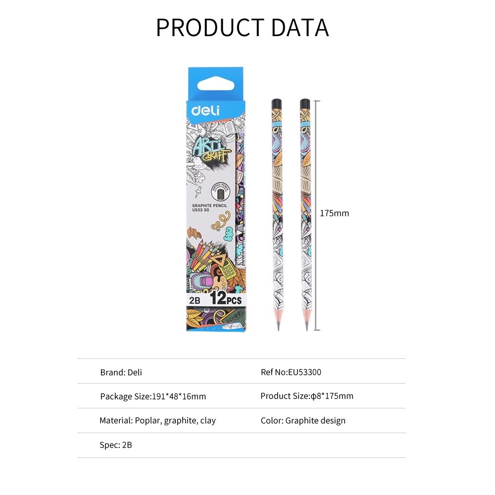 

DELI PENSIL 2B GRAPHITE PENCIL PENSIL KAYU BERKUALITAS TINGGI PENSIL 12PCS/PAK
