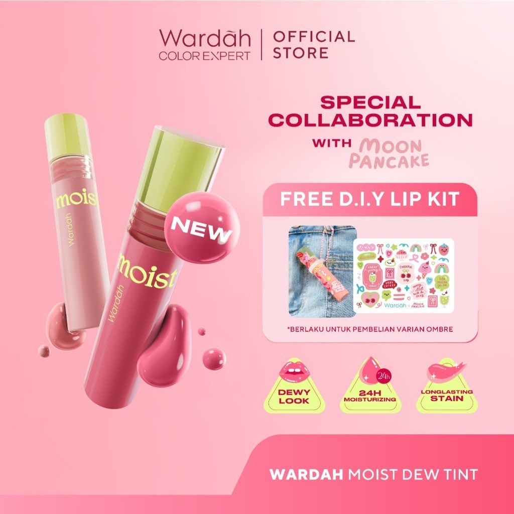 WARDAH Moist Dew Tint 3 g - Liptint yang Mengadung Oatmilk dan Pentavitin - Ombre Tint waterproof