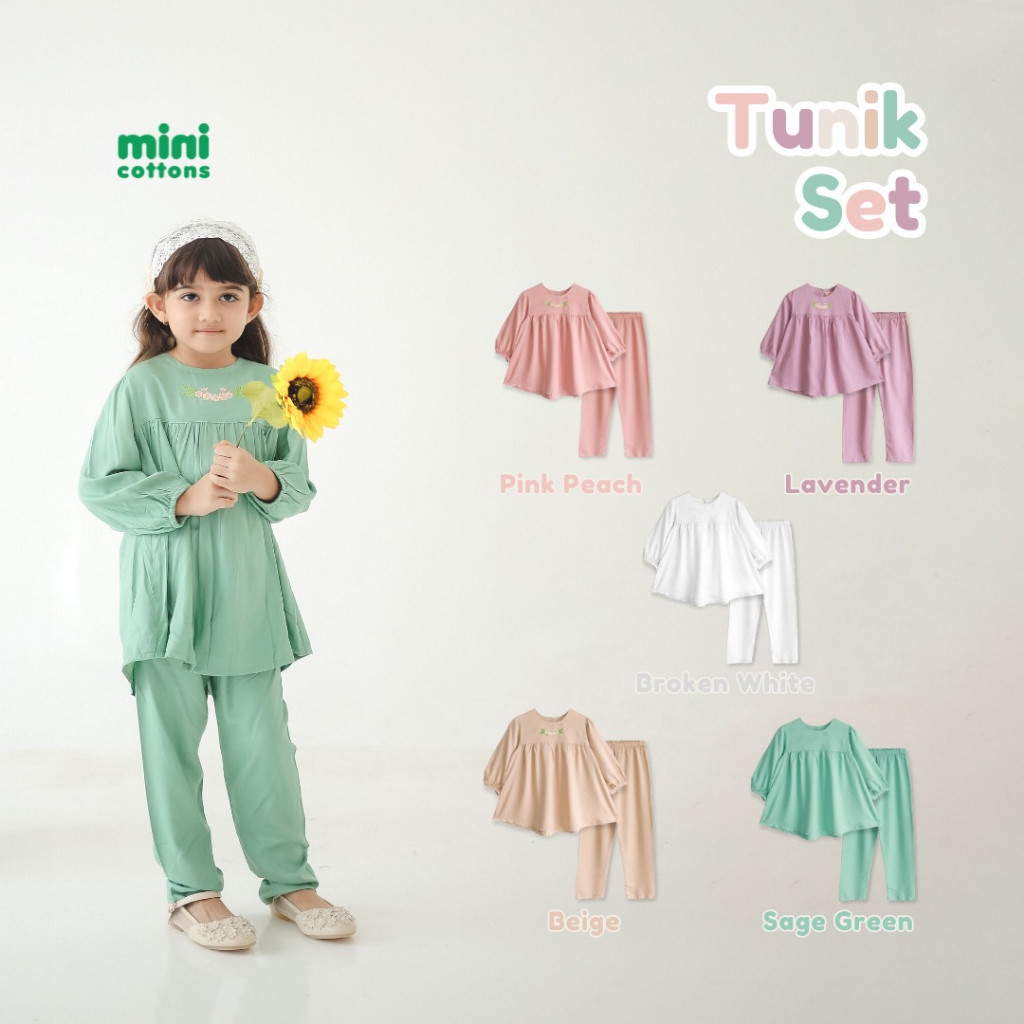 XOM12 MINI COTTONS Setelan Tunik Set Dress Gamis Baju Anak Perempuan 1-12 Tahun