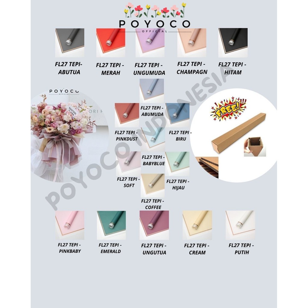 

POYOCO - (5 LEMBAR) - FL27 TEPI Kertas Bunga Paper Buket Motif Lis Gold Pinggir Transparant Florist Cellophane Wrapping
