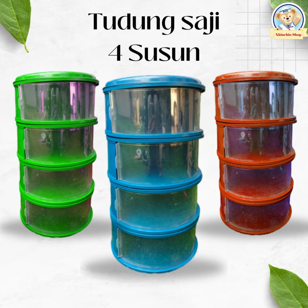 (XHINCHIO) TUDUNG SAJI FIT 4 SUSUN/FOOD STORAGE 4 SUSUN WARNA/TUDUNG SAJI PLASTIK TINGKAT 4 SUSUN