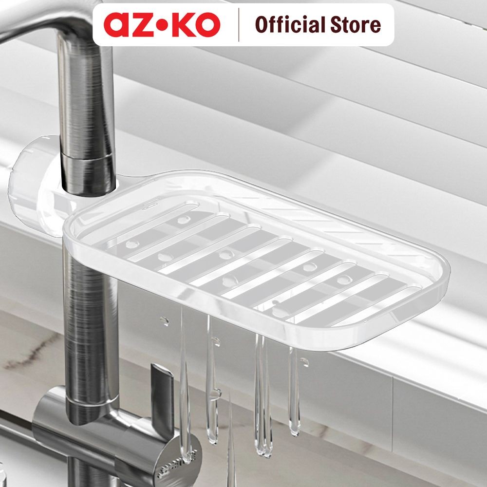 AZKO Stora Rak Gantungan Keran Air Short - Putih Tempat Simpan Sponge Cuci Piring Wadah Gantung Kera