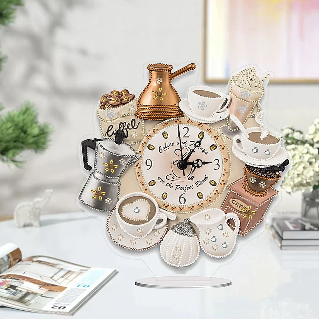 

5D DIY Special Shape Diamond Painting Desk Ornament Crystal Handmade Clock Kit Tea Time Embroidery Home Decor