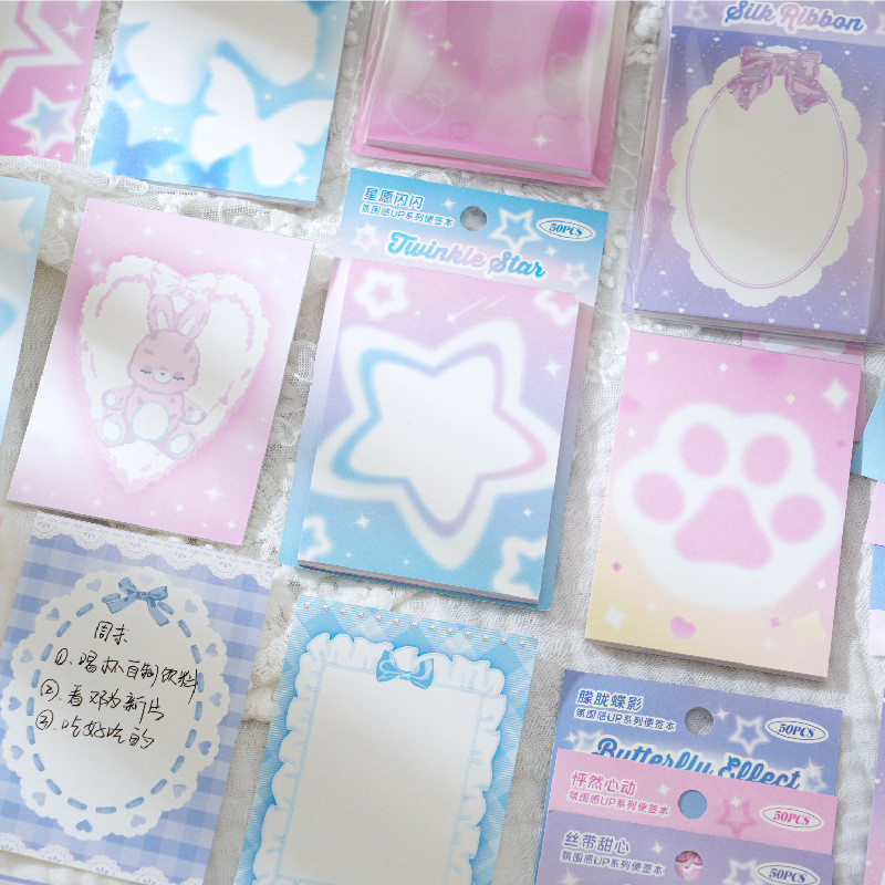 

50 Sheets Cute Girly Atmosphere Series Memo Pads Message Paper Journal DIY Base Material Notepad School Stationery